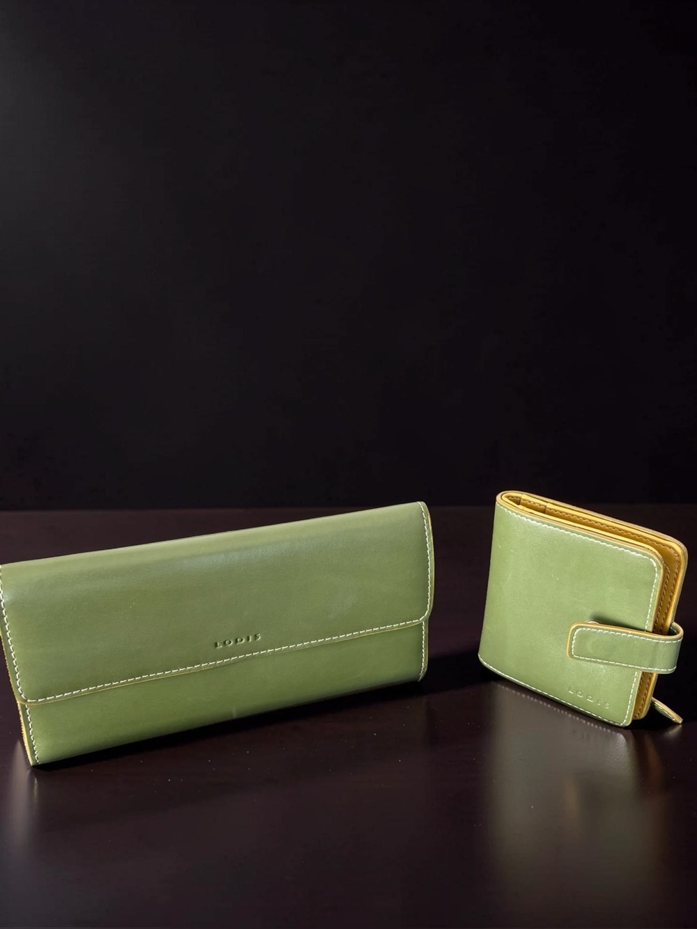 NWT Lodis Leather Wallet Set Olive Green Long Wallet & Bifold  Set